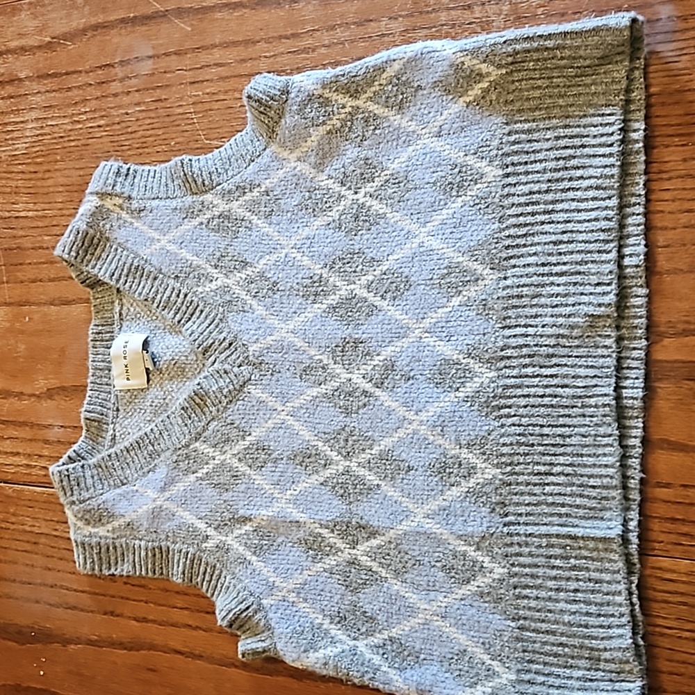 Womens sweater vest pink rose large blue grey